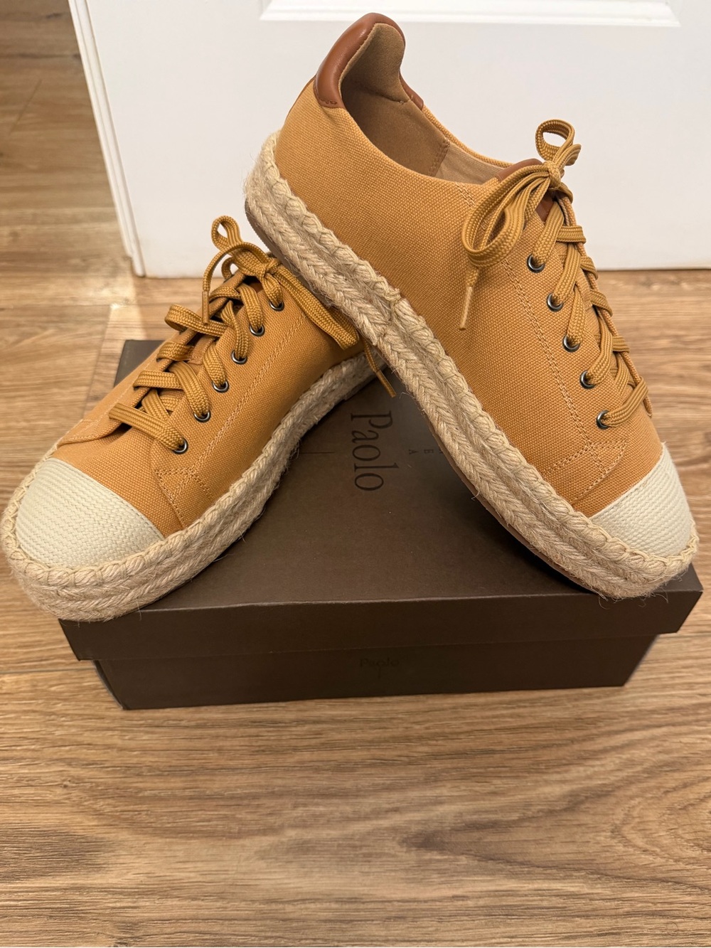 Paolo Men’s Mustard Canvas Espadrille Sneakers with Cream Toe